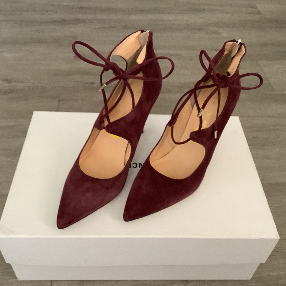 Ivanka Trump Burgundy Lace-Up Heels - Picture 4 of 7